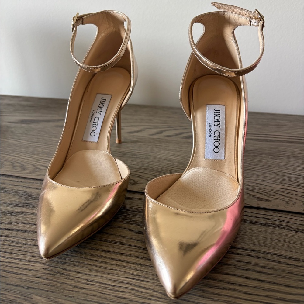 ✨ Jimmy Choo Metallic Gold Ankle Strap Pumps ✨